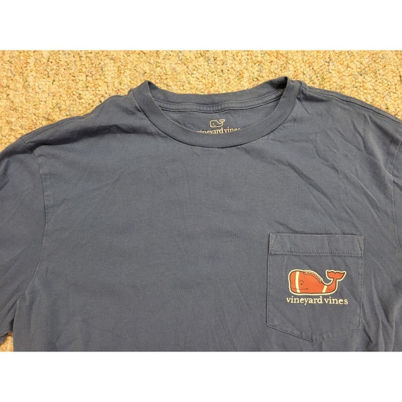 Vineyard Vines Shirt Mens Small Blue Football Whale Logo Pocket Tee Long Sleeve - Picture 2 of 16